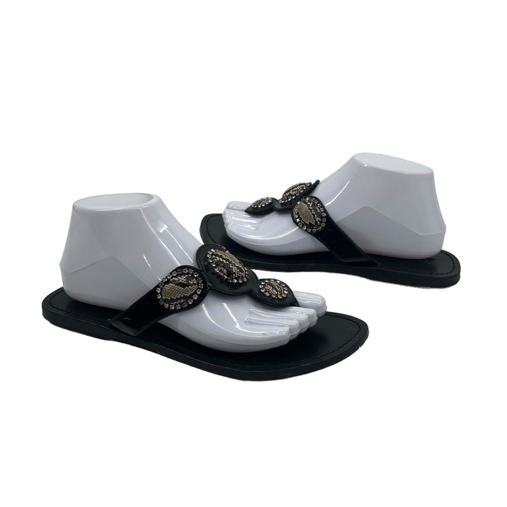 Mystique Black Beaded Thong Slip-On Sandals Size 9 Women's